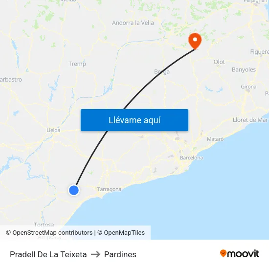 Pradell De La Teixeta to Pardines map