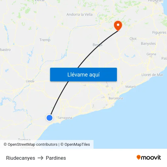 Riudecanyes to Pardines map