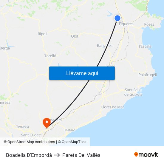 Boadella D'Empordà to Parets Del Vallès map