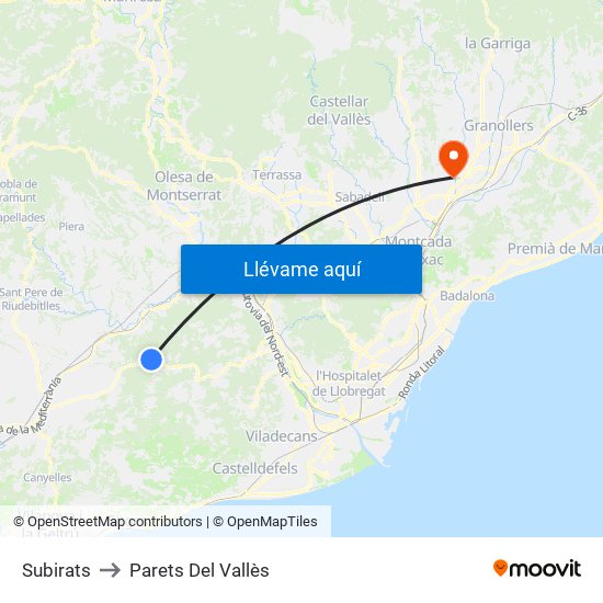Subirats to Parets Del Vallès map