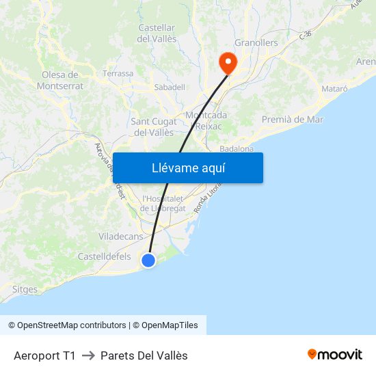 Aeroport T1 to Parets Del Vallès map