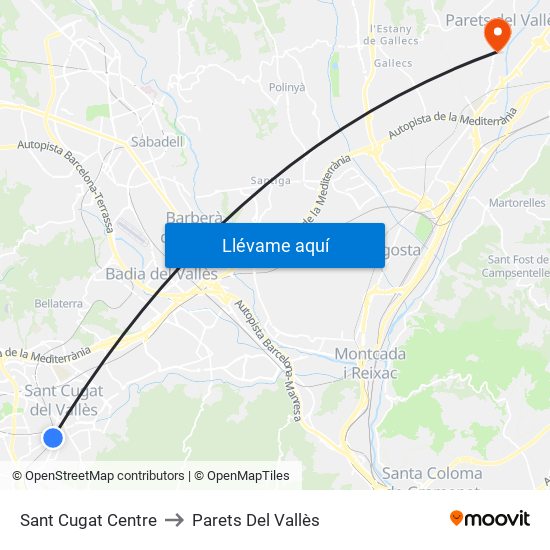 Sant Cugat Centre to Parets Del Vallès map