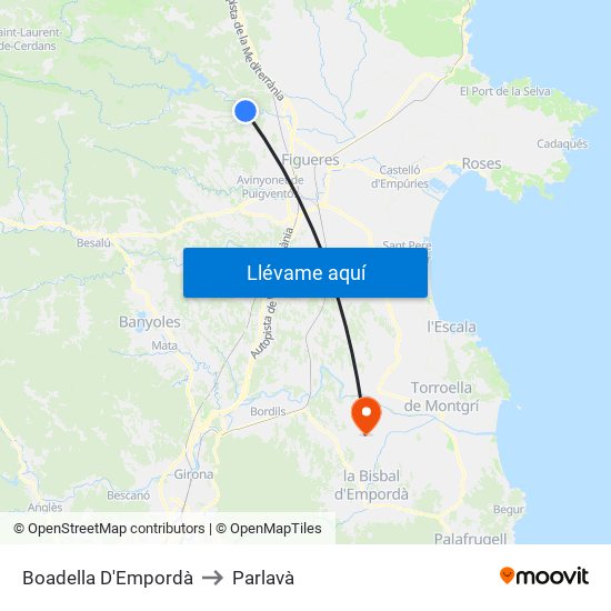 Boadella D'Empordà to Parlavà map