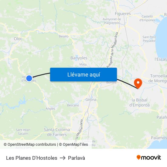 Les Planes D'Hostoles to Parlavà map