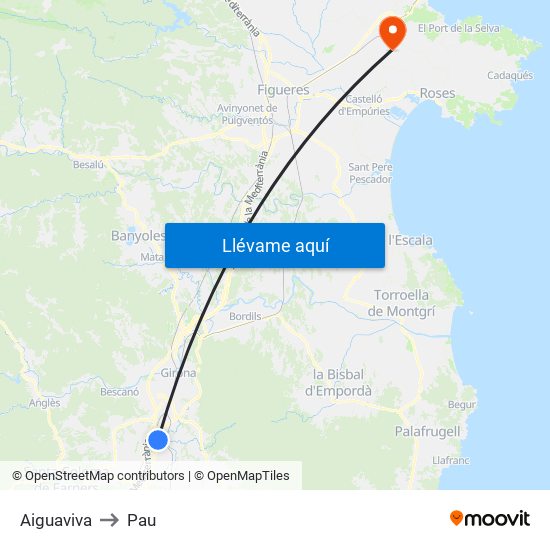 Aiguaviva to Pau map