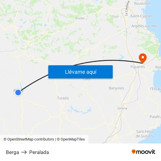 Berga to Peralada map