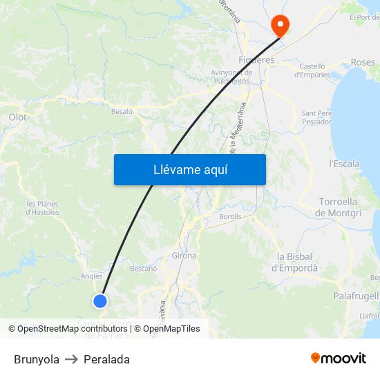 Brunyola to Peralada map