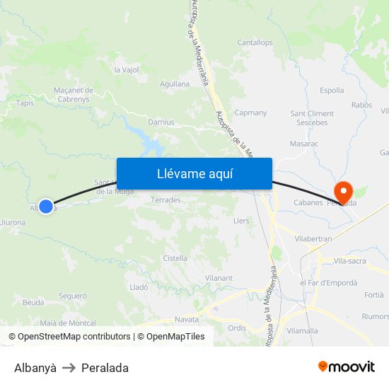 Albanyà to Peralada map