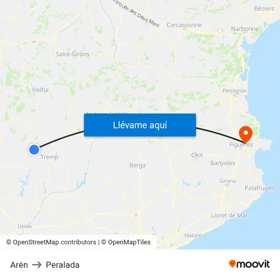 Arén to Peralada map