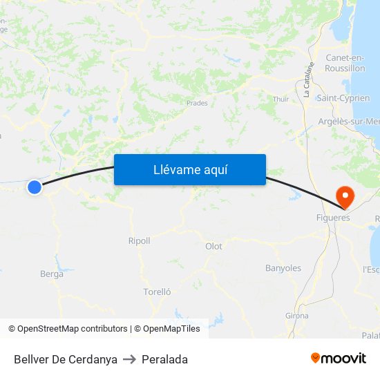 Bellver De Cerdanya to Peralada map