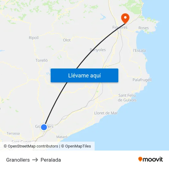 Granollers to Peralada map