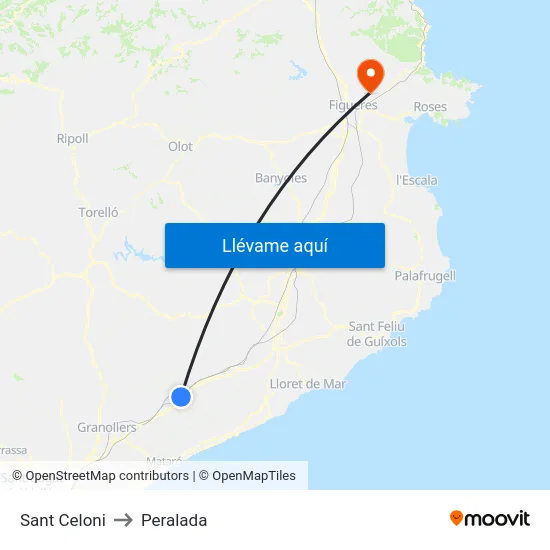 Sant Celoni to Peralada map