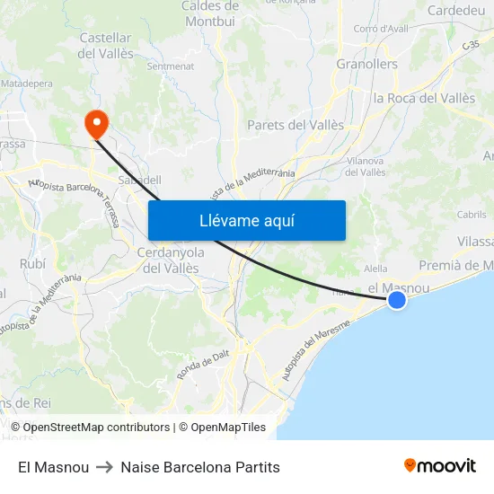 El Masnou to Naise Barcelona Partits map