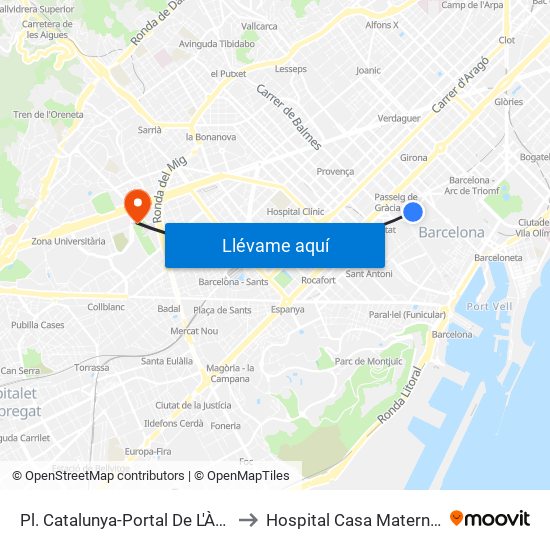 Pl. Catalunya-Portal De L'Àngel to Hospital Casa Maternitat map