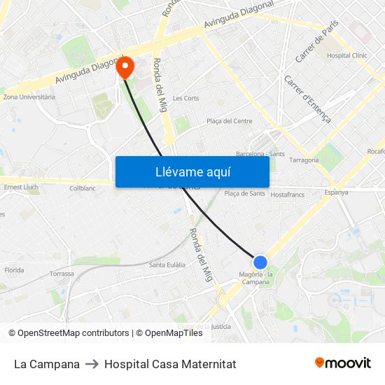 La Campana to Hospital Casa Maternitat map