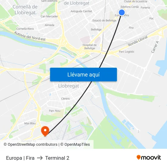 Europa | Fira to Terminal 2 map