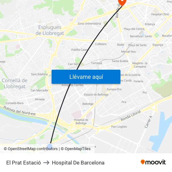 El Prat Estació to Hospital De Barcelona map