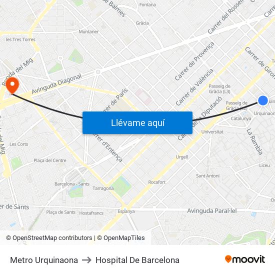 Metro Urquinaona to Hospital De Barcelona map