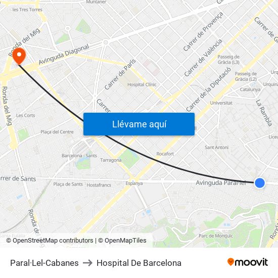 Paral·Lel-Cabanes to Hospital De Barcelona map