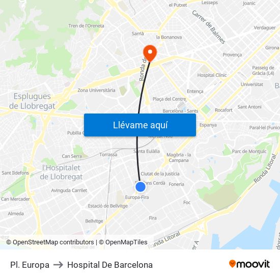 Pl. Europa to Hospital De Barcelona map