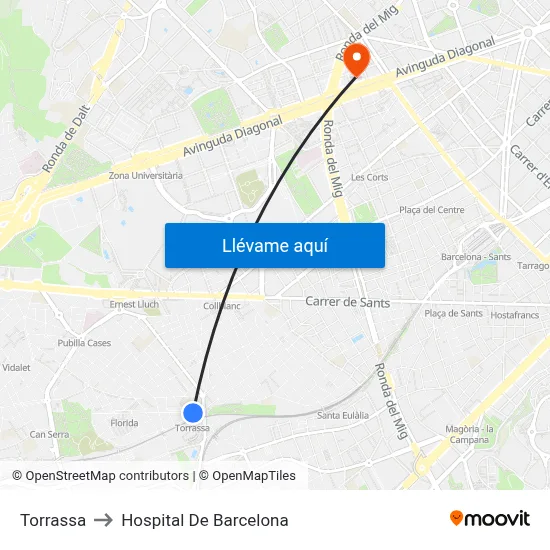 Torrassa to Hospital De Barcelona map