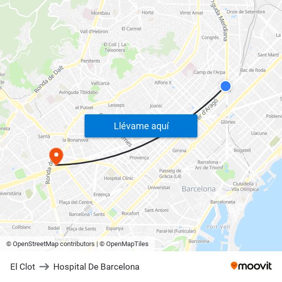 El Clot to Hospital De Barcelona map