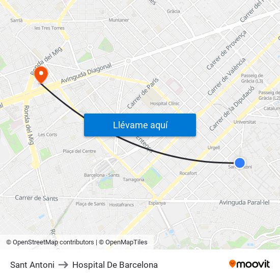 Sant Antoni to Hospital De Barcelona map