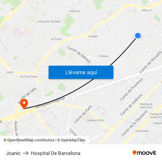 Joanic to Hospital De Barcelona map