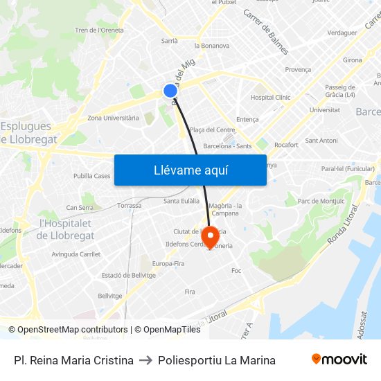 Pl. Reina Maria Cristina to Poliesportiu La Marina map