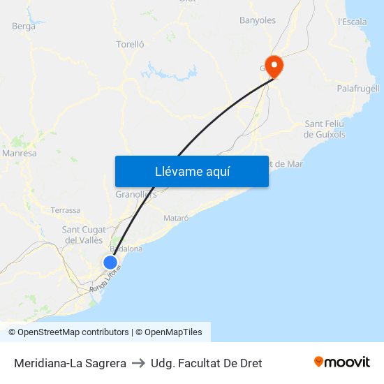 Meridiana-La Sagrera to Udg. Facultat De Dret map