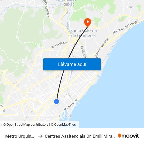 Metro Urquinaona to Centres Assitencials Dr. Emili Mira I López map