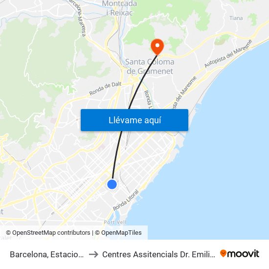 Barcelona, Estacio Del Nord to Centres Assitencials Dr. Emili Mira I López map