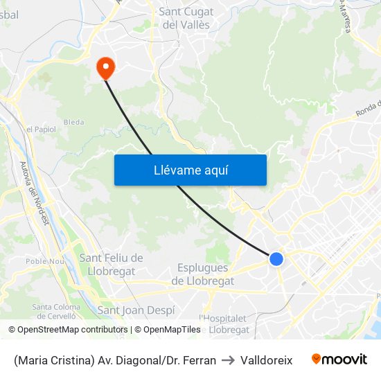 (Maria Cristina) Av. Diagonal/Dr. Ferran to Valldoreix map