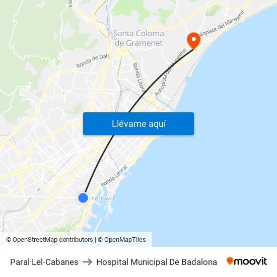 Paral·Lel-Cabanes to Hospital Municipal De Badalona map