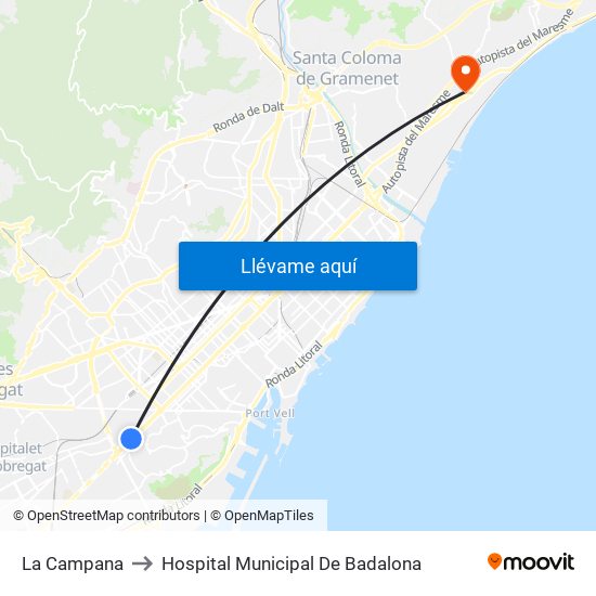 La Campana to Hospital Municipal De Badalona map