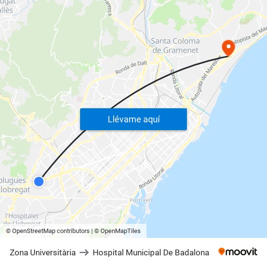 Zona Universitària to Hospital Municipal De Badalona map