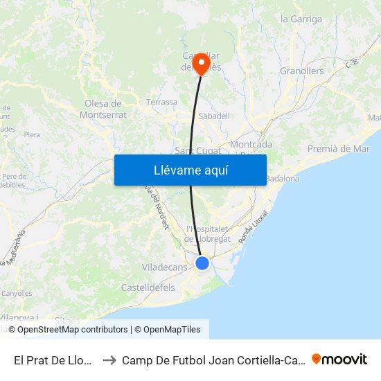 El Prat De Llobregat to Camp De Futbol Joan Cortiella-Can Serrador map