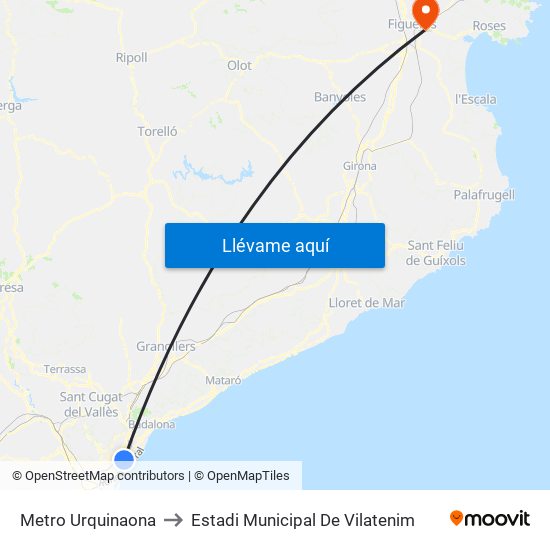 Metro Urquinaona to Estadi Municipal De Vilatenim map