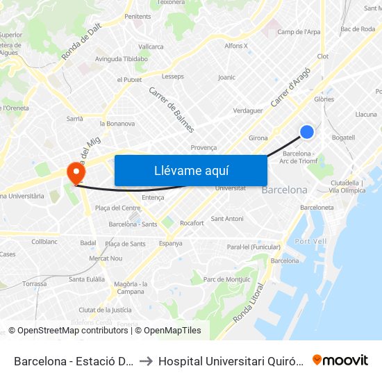 Barcelona - Estació Del Nord to Hospital Universitari Quirón Dexeus map