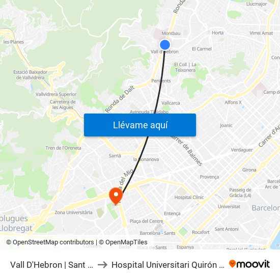 Vall D'Hebron | Sant Genís to Hospital Universitari Quirón Dexeus map