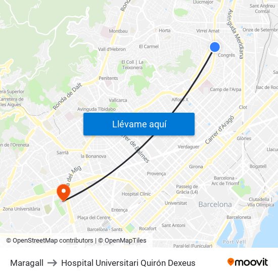 Maragall to Hospital Universitari Quirón Dexeus map