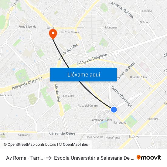 Av Roma - Tarragona to Escola Universitària Salesiana De Sarrià Euss map