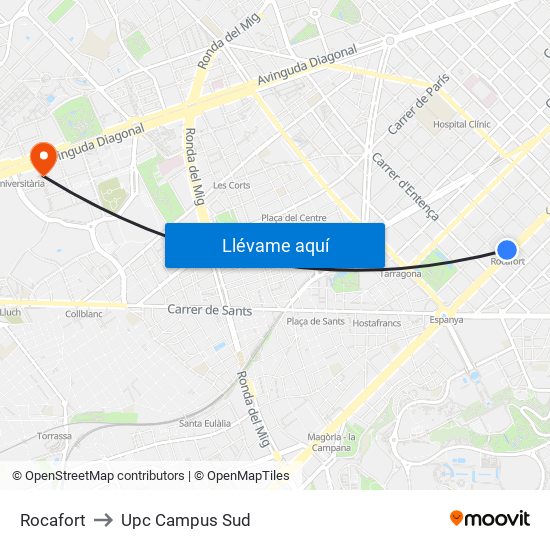 Rocafort to Upc Campus Sud map