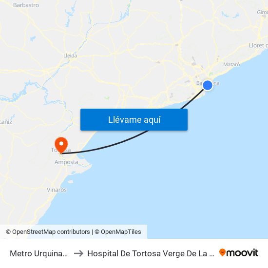 Metro Urquinaona to Hospital De Tortosa Verge De La Cinta map