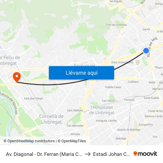 Av. Diagonal - Dr. Ferran (Maria Cristina) to Estadi Johan Cruyff map