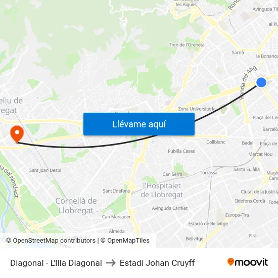 Diagonal - L'Illa Diagonal to Estadi Johan Cruyff map