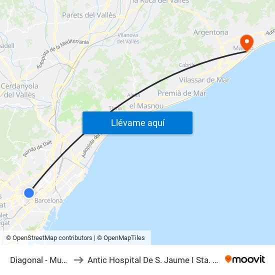 Diagonal - Muntaner to Antic Hospital De S. Jaume I Sta. Magdalena map