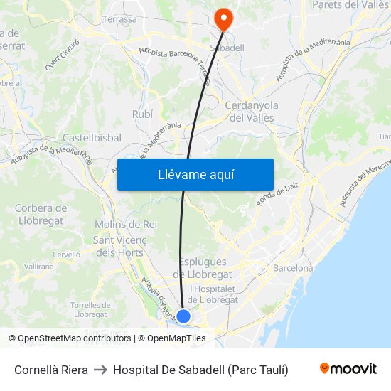 Cornellà Riera to Hospital De Sabadell (Parc Taulí) map