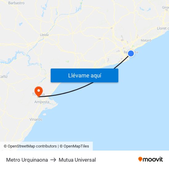 Metro Urquinaona to Mutua Universal map