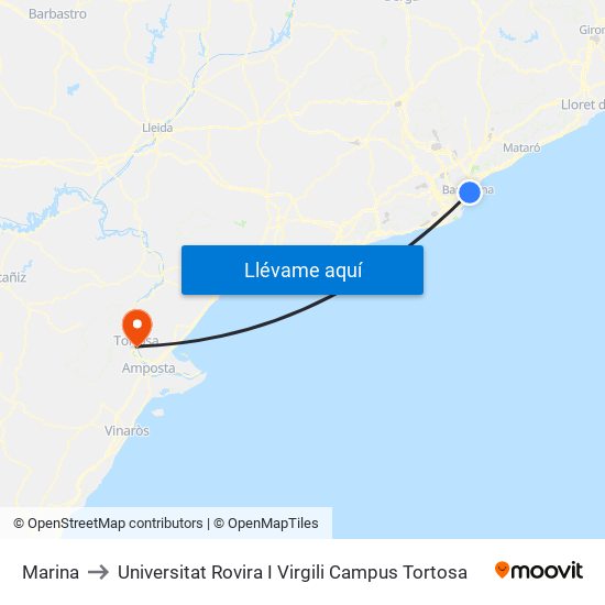 Marina to Universitat Rovira I Virgili Campus Tortosa map